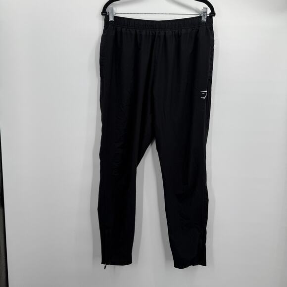 Gymshark Pants Mens Large Black Woven Joggers Tapered Ankle Zip Trail Gym - Picture 1 of 13